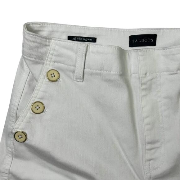 Talbots Women’s White Wide Leg Jeans Size 10 High Rise Button Front Cotton Blend - Picture 2 of 9